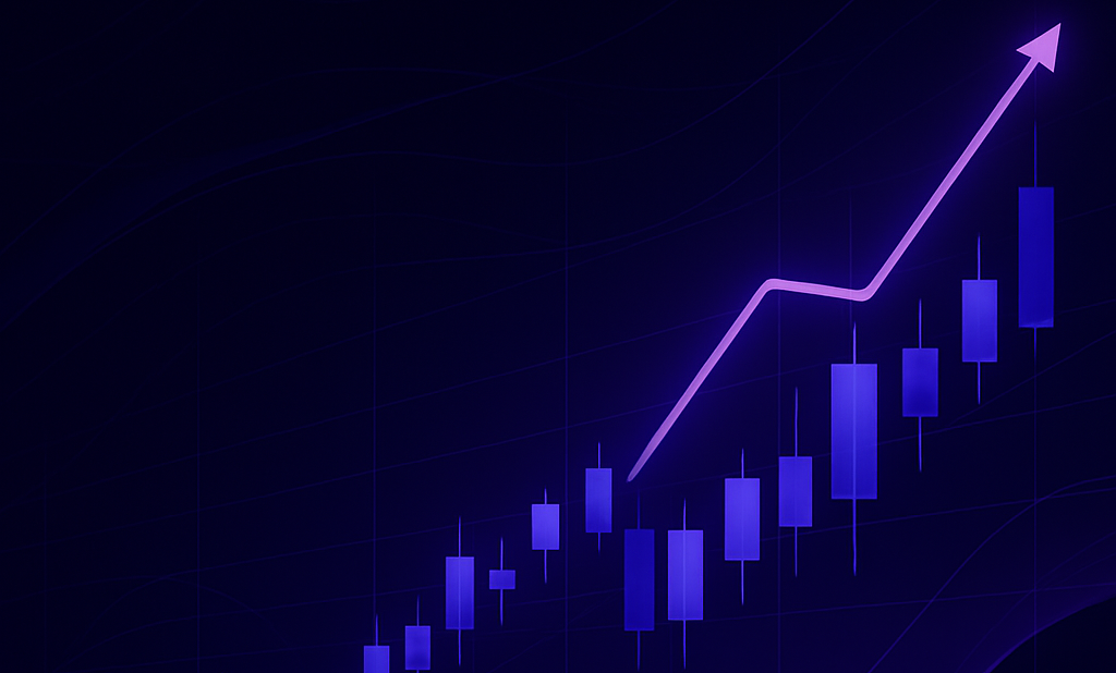 3D-rendered stock chart visualizing U.S. inflation trends with a purple and black digital finance theme