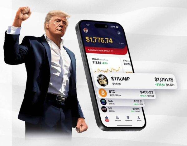 Trump Wallet mobile app interface with Solana and Magic Eden logos